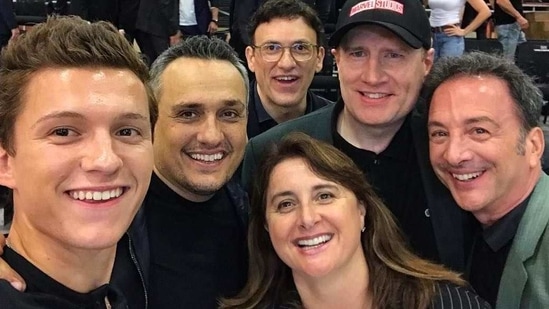 Russo Brothers, Kevin Feige and other Marvel executives with Tom Holland. Russo Brothers, Kevin Feige and other Marvel executives with Tom Holland.