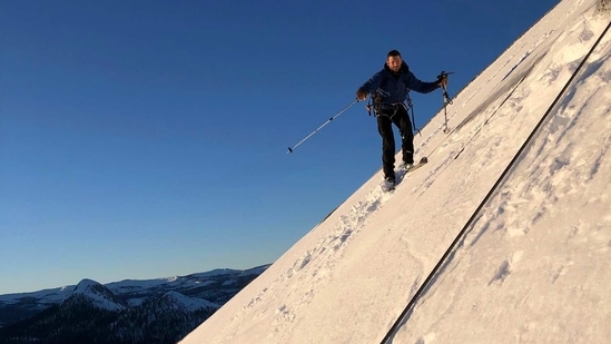 The image shows Zach Milligan on his descent down Half Dome in Yosemite National Park.(AP) The image shows Zach Milligan on his descent down Half Dome in Yosemite National Park.(AP)