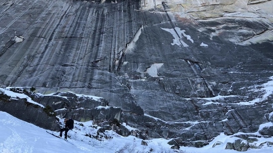 In the image Zach Milligan, lower left, makes his descent down Half Dome in Yosemite National Park, California.(AP) In the image Zach Milligan, lower left, makes his descent down Half Dome in Yosemite National Park, California.(AP)