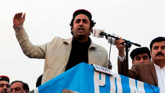 Bilawal Bhutto Zardari, chairman of the Pakistan Peoples Party and son of former Prime Minister of Pakistan Benazir Bhutto, gestures while addressing supporters during a political rally in Peshawar,(AFP)