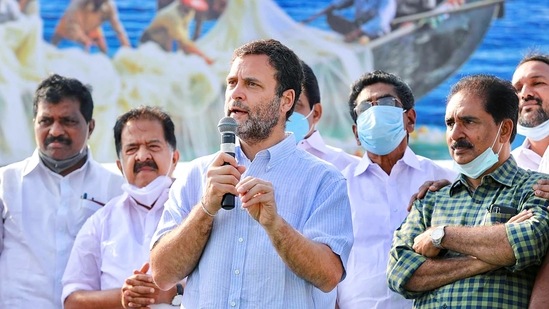 During this address, the Congress leader also talked about his party's vision to decentralise education and make it accessible to all.(PTI) During this address, the Congress leader also talked about his party's vision to decentralise education and make it accessible to all.(PTI)