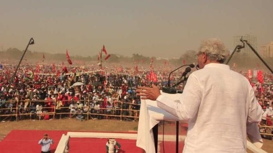 Although the TMC and the BJP, the main contenders in the bi-polar election, have been planning to hold rallies at the Brigade Grounds in Kolkata, it is the Left that managed to organise the first one. (PHOTO: CPI(M)), Although the TMC and the BJP, the main contenders in the bi-polar election, have been planning to hold rallies at the Brigade Grounds in Kolkata, it is the Left that managed to organise the first one. (PHOTO: CPI(M)),