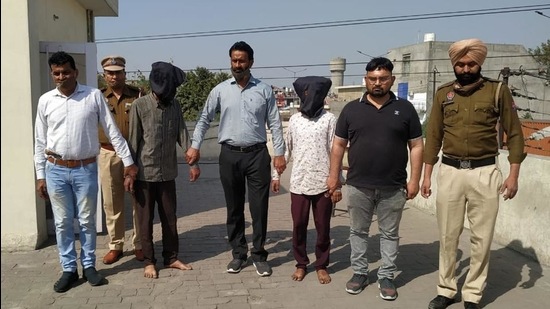 The accused in the custody of special task force in Ludhiana on Sunday. (HT Photo) The accused in the custody of special task force in Ludhiana on Sunday. (HT Photo)