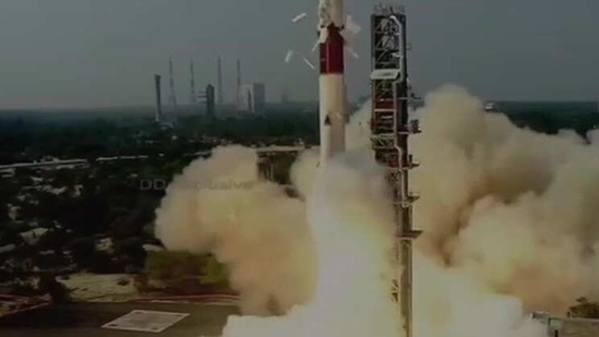 ISRO's PSLV lifts off with Brazil's Amazonia-1 and 18 other satellites from Satish Dhawan space centre in Andhra Pradesh's Srihatikota on Sunday.(ANI Photo)