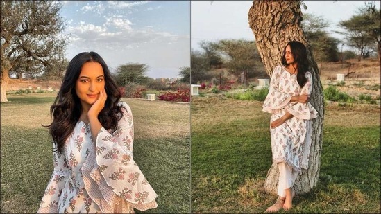 Sonakshi Sinha slays ethnic fashion in pastel-base floral suit with bell-sleeves(Instagram/aslisona)