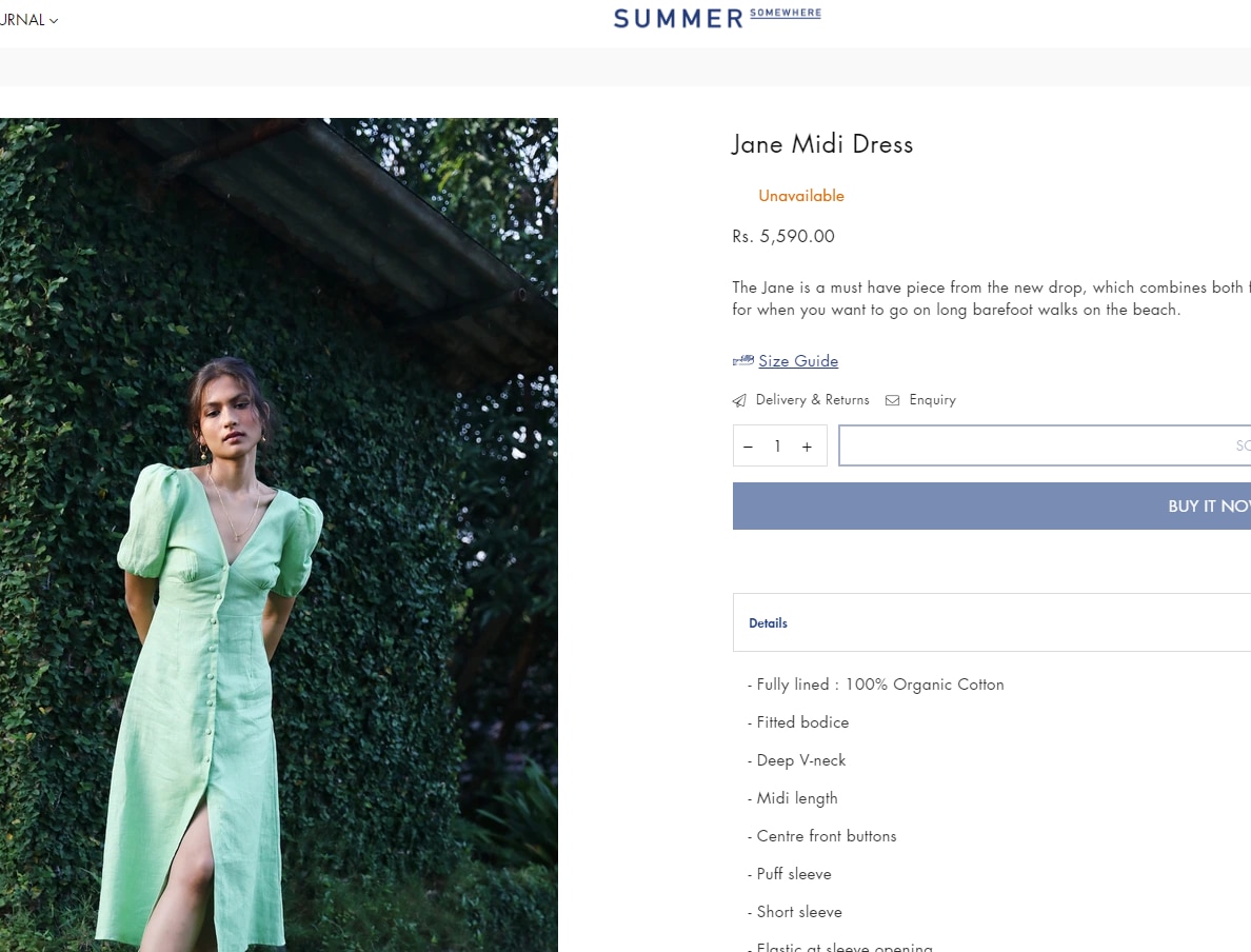 The dress is worth  ₹5,590 (summersomewhereshop.com)