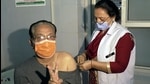 Jammu and Kashmir, March 01 (ANI): An elderly person being vaccinated during the second phase of Covid vaccination in Jammu on Monday. (ANI) Jammu and Kashmir, March 01 (ANI): An elderly person being vaccinated during the second phase of Covid vaccination in Jammu on Monday. (ANI)