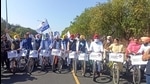 Aam Aadmi Party MLAs riding cycles as they head to the Punjab Vidhan Sabha in Chandigarh on Monday to protest the fuel price hike. (Ravi Kumar/HT) Aam Aadmi Party MLAs riding cycles as they head to the Punjab Vidhan Sabha in Chandigarh on Monday to protest the fuel price hike. (Ravi Kumar/HT)