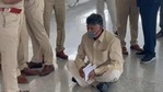 Chandrababu Naidu seen sitting on the airport floor in protest. (HT Photo) Chandrababu Naidu seen sitting on the airport floor in protest. (HT Photo)