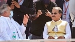 CPI(M) General Secretary Sitaram Yechury, Chhattisgarh CM Bhupesh Baghel and senior Congress leader Adhir Ranjan Chowdhury during the joint rally of Left, Congress and Indian Secular Front (ISF), ahead of West Bengal assembly polls, in Kolkata. (PTI)