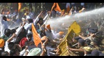 Police using water cannons against Shiromani Akali Dal workers during a protest march in Chandigarh on Monday. (Keshav Singh/HT) Police using water cannons against Shiromani Akali Dal workers during a protest march in Chandigarh on Monday. (Keshav Singh/HT)