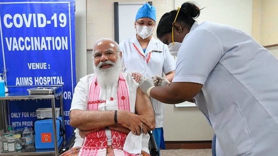 Prime Minister Narendra Modi was administered a Covid-19 vaccine in New Delhi on Monday. (PMO)