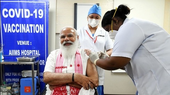Prime Minister Narendra Modi gets his first dose of Covid-19 vaccine at AIIMS, New Delhi, on March 1. (ANI)