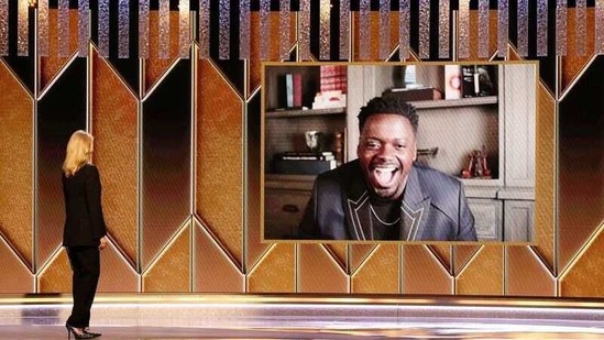 Daniel Kaluuya bagged his maiden Golden Globe award for his impassioned performance as the Black Panther Party chairman Fred Hampton in "Judas and the Black Messiah." Kaluuya, who won the first honour of the scaled down ceremony, faced a technical problem as he started his acceptance speech –not unlike many a Zoom calls this past year.(Christopher Polk / NBC via REUTERS)