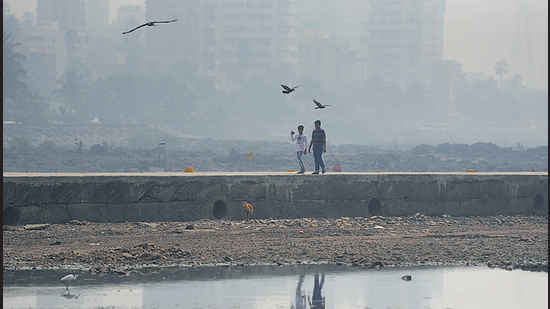 Air quality in Mumbai remained in the moderate category with the air quality index (AQI) at 190 on Monday. (HT FILE)