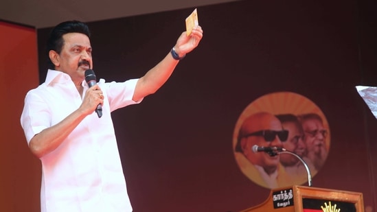 "Corruption, commission, collection" is an oft repeated statement by Stalin to target the ruling AIADMK over graft charges.(PTI) "Corruption, commission, collection" is an oft repeated statement by Stalin to target the ruling AIADMK over graft charges.(PTI)