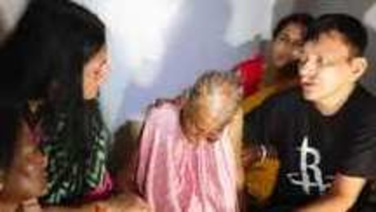 The woman who was allegedly attacked is visited by BJP's Agnimitra Paul (Left). (Photo @BJP4Bengal) The woman who was allegedly attacked is visited by BJP's Agnimitra Paul (Left). (Photo @BJP4Bengal)
