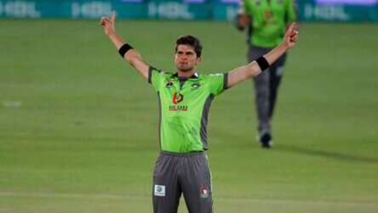 Shaheen Afridi celebrates after taking the wicket of Karachi Kings' Waqas Maqsood during a Pakistan Super League T20 cricket match between Karachi Kings and Lahore Qalandars at the National Stadium, in Karachi.(AP) Shaheen Afridi celebrates after taking the wicket of Karachi Kings' Waqas Maqsood during a Pakistan Super League T20 cricket match between Karachi Kings and Lahore Qalandars at the National Stadium, in Karachi.(AP)