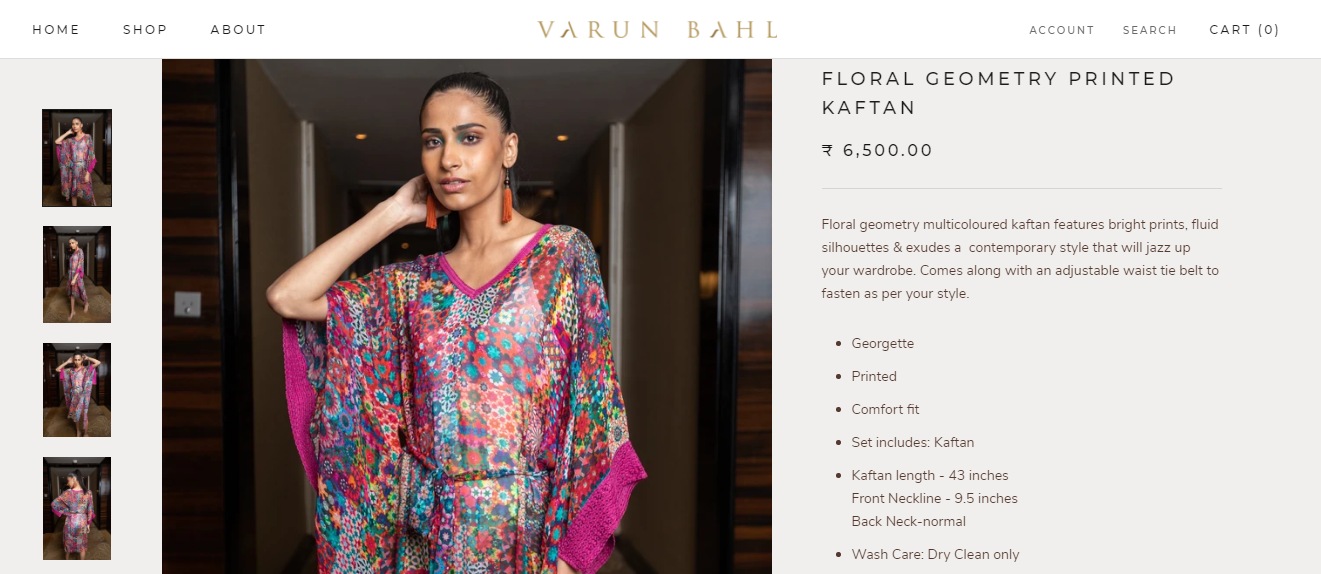 Bipasha Basu's floral print kaftan by Varun Bahl (varunbahl.com)