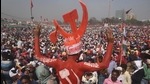 A gathering at the Brigade Parade Grounds rally, organised by the Left Front, Indian National Congress and Indian Secular Front (ISF), ahead of the West Bengal assembly election in Kolkata on Sunday. (Samir Jana/HT Photo)