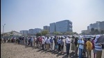 Citizens in a queue outside Bandra-Kurla Complex vaccination centre on Tuesday. (Pratik Chorge/HT Photo) Citizens in a queue outside Bandra-Kurla Complex vaccination centre on Tuesday. (Pratik Chorge/HT Photo)
