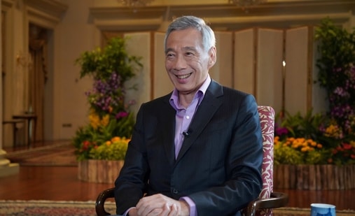 Singapore's Prime Minister Lee Hsien Loong speaks during an interview with BBC on March 2, 2021. (REUTERS )