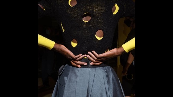 A colour blocked cutout look from Prada SS 21 (Photo: Instagram/Prada) A colour blocked cutout look from Prada SS 21 (Photo: Instagram/Prada)