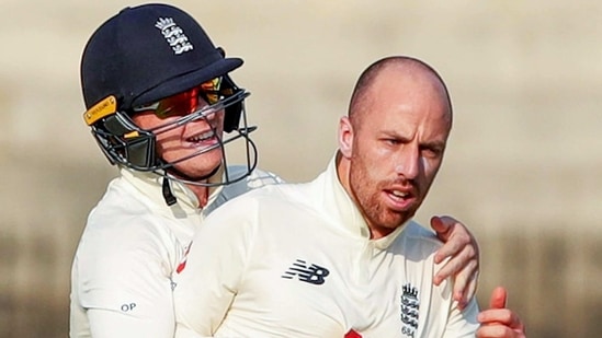 **EDS: TWITTER IMAGE POSTED BY @ECB ON MONDAY, Feb. 8, 2021, ** Chennai: England's bowler Jack Leach celebrates the wicket of India's Rohit Sharma during the 4th day of first cricket test match between India and England, at M.A. Chidambaram Stadium ,in Chennai, Monday, Feb. 8, 2021. (ECB/PTI Photo)(PTI02_08_2021_000239B)(PTI)