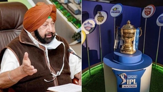 Punjab CM Captain Amarinder Singh (L) and IPL Trophy (R)(HT COLLAGE)