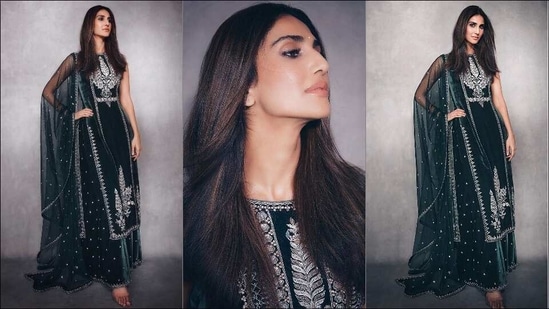 Vaani Kapoor looks drop-dead gorgeous in emerald sleeveless velvet kurta-sharara(Instagram/_vaanikapoor_)