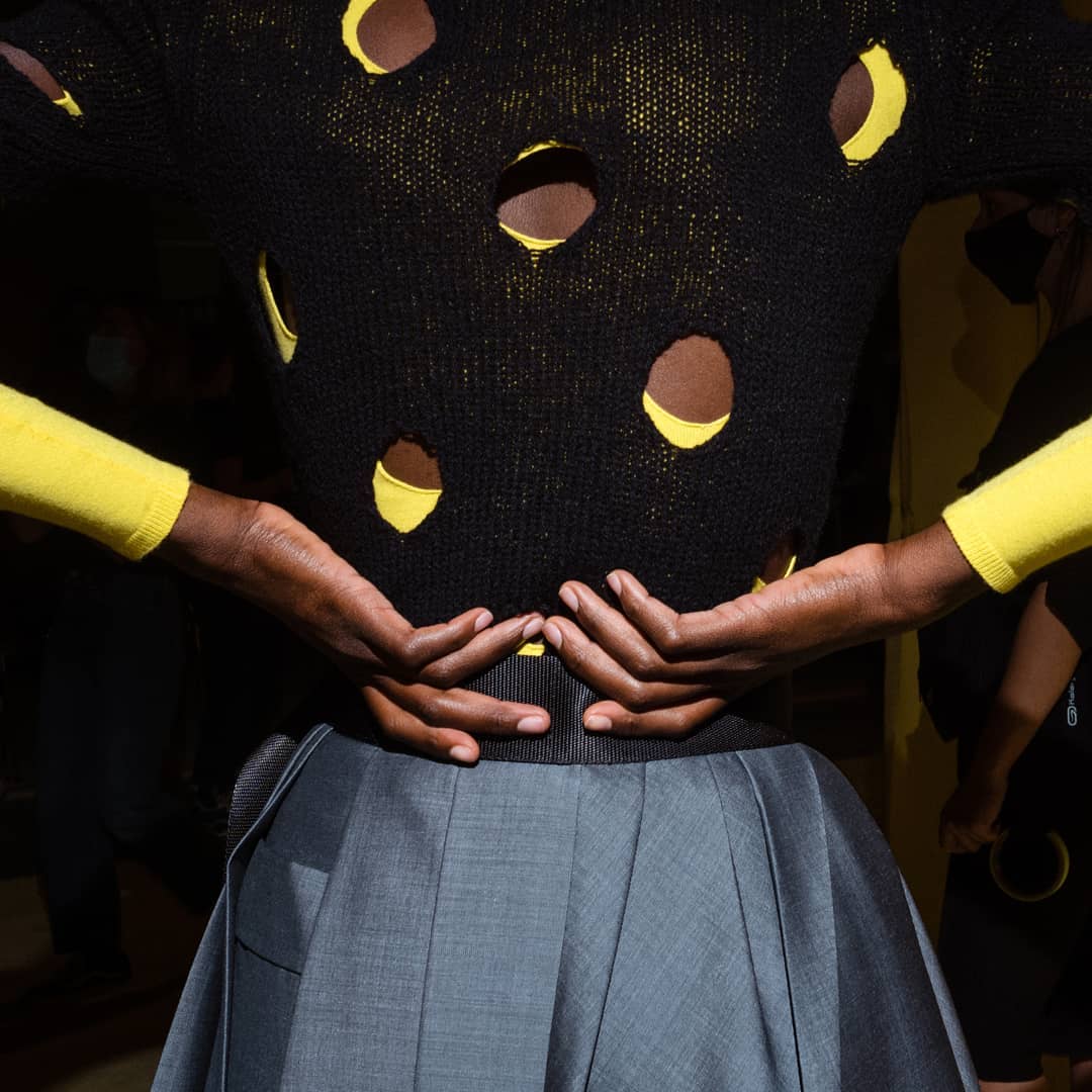 A colour blocked cutout look from Prada SS 21 (Photo: Instagram/Prada) A colour blocked cutout look from Prada SS 21 (Photo: Instagram/Prada)