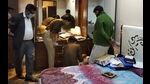 Police conducting searches at the house of journalist Sanjeev Mahajan in Sector 37, Chandigarh, on Wednesday. (HT Photo) Police conducting searches at the house of journalist Sanjeev Mahajan in Sector 37, Chandigarh, on Wednesday. (HT Photo)