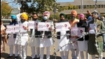 Leader of opposition Harpal Cheema and other AAP MLAs staging a walkout from the Punjab Vidhan Sabha on Wednesday. (Ravi Kumar/HT) Leader of opposition Harpal Cheema and other AAP MLAs staging a walkout from the Punjab Vidhan Sabha on Wednesday. (Ravi Kumar/HT)