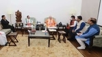 Leaders of BJP and its allies at home minister Amit Shah's residence in New Delhi on Wednesday.(ANI Photto) Leaders of BJP and its allies at home minister Amit Shah's residence in New Delhi on Wednesday.(ANI Photto)