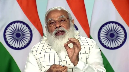 Prime Minister Narendra Modi speaking on the steps taken in this year's Budget for the education sector through video conferencing in New Delhi on Wednesday. (ANI ) Prime Minister Narendra Modi speaking on the steps taken in this year's Budget for the education sector through video conferencing in New Delhi on Wednesday. (ANI )