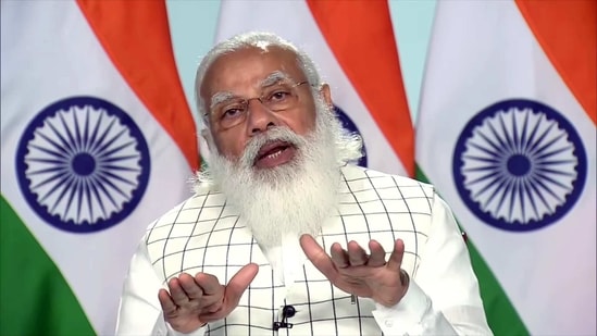 Prime Minister Narendra Modi speaking on the steps taken in this year's Budget for the education sector through video conferencing in New Delhi on Wednesday. (ANI) Prime Minister Narendra Modi speaking on the steps taken in this year's Budget for the education sector through video conferencing in New Delhi on Wednesday. (ANI)