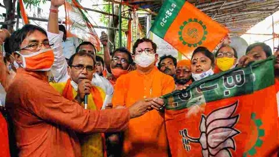 Infighting between the newcomers and old timers in BJP’s West Bengal has been a concern for the party’s leadership. Since 2019, more than two dozen MLAs and former legislators of the ruling TMC have joined the BJP. (PTI FILE PHOTO)