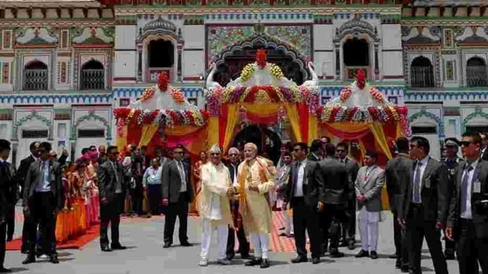India is looking to revive the religious and cultural heritage of Nepal given the civilizational ties between the two countries. PM Modi had visited the Janaki Mandir in Janakpur, during his 2018 visit.(REUTERS) India is looking to revive the religious and cultural heritage of Nepal given the civilizational ties between the two countries. PM Modi had visited the Janaki Mandir in Janakpur, during his 2018 visit.(REUTERS)