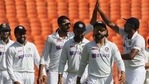 Axar Patel celebrates the fall of a wicket with his teammates on first day of the fourth Test(Twitter/BCCI) Axar Patel celebrates the fall of a wicket with his teammates on first day of the fourth Test(Twitter/BCCI)