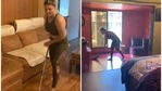 Rakhi Sawant shard a video of herself doing household chores. Rakhi Sawant shard a video of herself doing household chores.