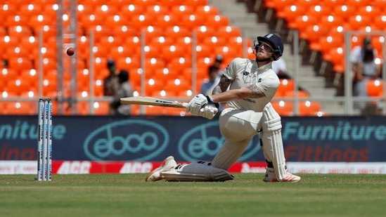 England's Ben Stokes misses a shot. (REUTERS)