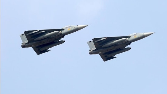 IAF Tejas fly past during the inauguration of the 13th edition of Aero India, at Yelahanka air base in Bengaluru this February. (File photo)