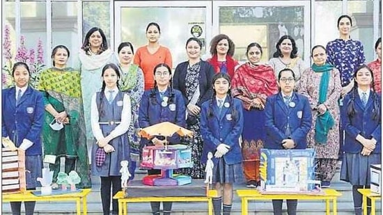 Students and staff of St Joseph’s Senior Secondary School, Chandigarh, with their creations.