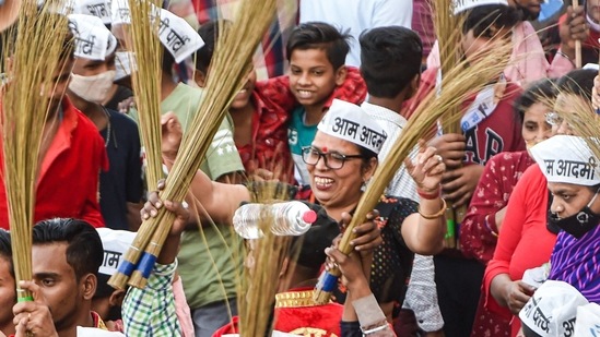 The AAP on Wednesday had won four out of the five wards in the municipal bypolls in Delhi.(PTI) The AAP on Wednesday had won four out of the five wards in the municipal bypolls in Delhi.(PTI)