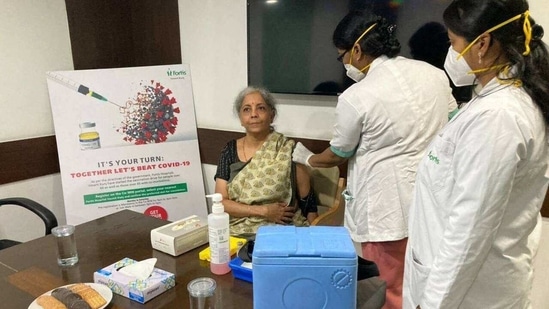 Finance minister Nirmala Sitharaman got her first dose of vaccine on Thursday. Finance minister Nirmala Sitharaman got her first dose of vaccine on Thursday.