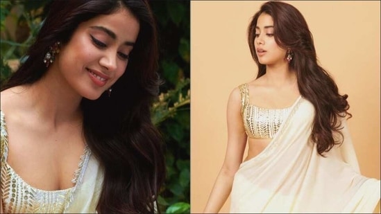 Janhvi Kapoor sets Roohi promos on fire in sheer ivory saree by Manish Malhotra(Instagram/janhvikapoor/manishmalhotra05)