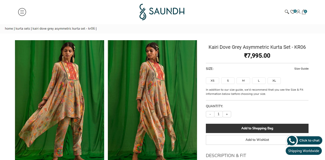 Vidya Balan’s asymmetric kurta from Kairi collection of Saundh (saundh.com)