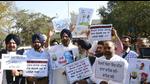Shiromani Akali Dal MLAs protesting against the power tariff hike outside the Punjab Vidhan Sabha on Friday. (Ravi Kumar/HT) Shiromani Akali Dal MLAs protesting against the power tariff hike outside the Punjab Vidhan Sabha on Friday. (Ravi Kumar/HT)