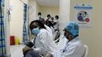 Kenyan health workers waiting to receive a dose of the Oxford/AstraZeneca vaccine, part of the COVAX mechanism by GAVI (The Vaccine Alliance), to fight against COVID-19 at the Kenyatta National Hospital in Nairobi on March 5, 2021. (AFP)
