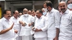 Ramesh Chennithala denied allegations that the Congress party has weakened in Kerala. In picture - Chennithala (extreme left) arrives for a meeting with the party leaders.(PTI) Ramesh Chennithala denied allegations that the Congress party has weakened in Kerala. In picture - Chennithala (extreme left) arrives for a meeting with the party leaders.(PTI)